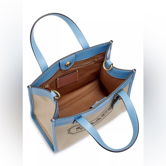 NWT Coach Field Tote 22 Bag in Brass/Natural Canvas/Pool Refined Calf Leather - Picture 7 of 12